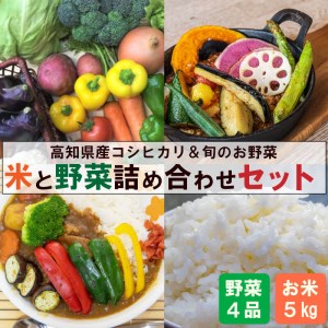 野菜 4品 新鮮 朝採れ 米 コシヒカリ 5kg 白米 ごはん ご飯 セット 詰め合わせ 産地直送 高知県産 須崎市
