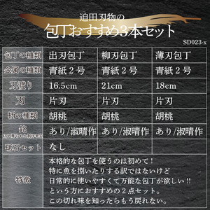 包丁 キッチン 用品 3点 セット 出刃包丁 柳刃包丁 薄刃包丁 日本三大刃物 土佐打ち刃物 青紙2号 高知県 須崎市 SD023