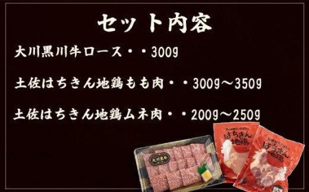 肉 牛肉 国産 黒毛 和牛 ロース 300g 鶏肉 もも むね お得 パック 詰め合わせ 土佐はちきん地鶏 希少 幻の大川黒毛和牛 ブランド鶏 土佐はちきん地鶏 高知県 須崎市