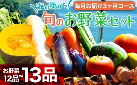 定期便 野菜 3回 12～13品 セット 旬 詰め合わせ お楽しみ 新鮮野菜 産地直送 高知 須崎 トマト 人参 タマネギ ブロッコリー ほうれん草 白菜 キャベツ レタス 大根 サツマイモ オクラ ししとう にんにく なす キャベツ 里芋 サツマイモ 高知県 須崎市