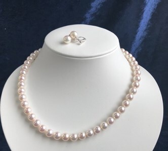 あこや本真珠のネックレス＆イヤリングセット（8mm珠・ホワイトピンク