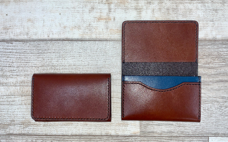 23-721．手縫いの本革「オリジナル名刺・カード入れ」【カラー：7色よりお選びください】