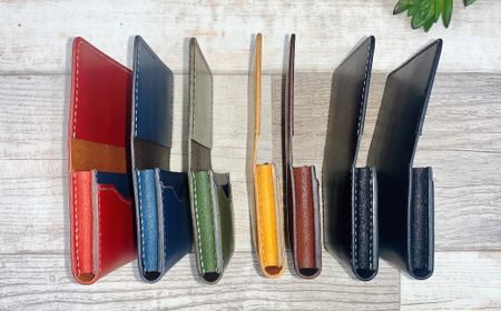 23-721．手縫いの本革「オリジナル名刺・カード入れ」【カラー：7色よりお選びください】