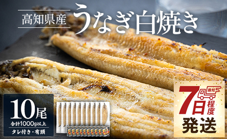 【7日程度で発送】蒲焼きタレ付 うなぎ 白焼き 1kg以上 10尾×100～120g スピード 【うなぎ 白焼き 惣菜 うなぎ 白焼き おかず うなぎ 白焼き 国産 うなぎ 白焼き 高評価 うなぎ 白焼き 人気】 yw-0082