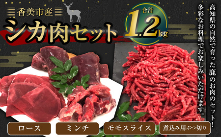 香美市産鹿肉セット（ロース・ミンチ・モモスライス・煮込み用ぶつ切り）計1.2kg ジビエ 鹿肉 鹿 シカ シカ肉 肉