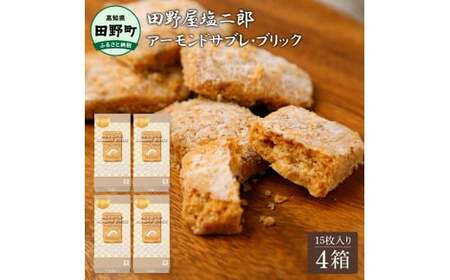 ★田野屋塩二郎完全天日塩★ アーモンドサブレ・ブリック 15個入り×4箱 