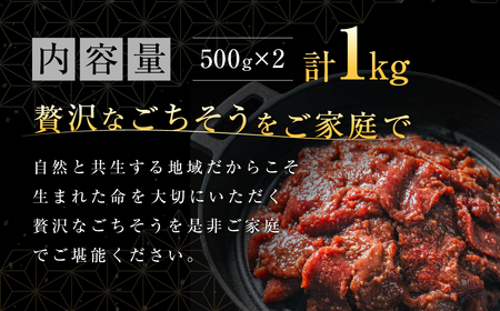 【ふるなびWEEK対象】【ヘルシー/やわらかい】平取町産エゾシカ肉ジンギスカン ロース味付き500g×2パック 計1kg BRTS002 | FN-Limited-PR