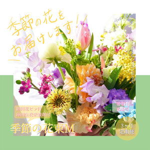 《3ヵ月定期便》生花花束 ブーケ 初回花瓶付M 延命剤付き