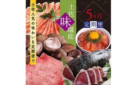 土佐味堪能5ヶ月香美市コラボ定期便(1回目「土佐和牛特選霜降りスライス(うで)」500g/2回目「美鮮豚ロースしゃぶしゃぶ」1kg/3回目「訳ありカツオのたたき」約1.5kg/4回目 「訳あり御在所しいたけ」350g/5回目「ビンチョウマグロ漬け丼の素」80g×5P)