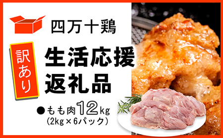 【訳あり】四万十鶏 もも肉 12kg ( 2kg×6パック ) 生活応援返礼品 【 鶏肉 冷凍 国産 鶏もも 】
