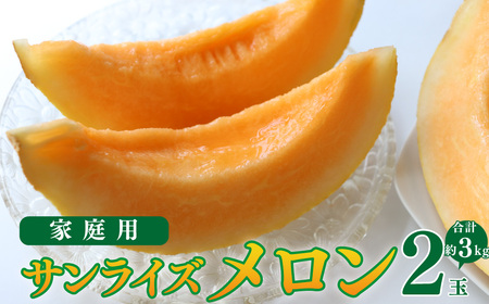 【ふるさと納税】先行受付＜メロン 2玉 合計約3kg＞ サンライズメロン 赤肉 めろん 赤 果物 フルーツ 果実 家庭用 旬 ちょっと訳あり【常温】高知県 佐川町 はちきんの店 ＜2026年7月中旬頃～8月中旬頃までに発送予定）＞