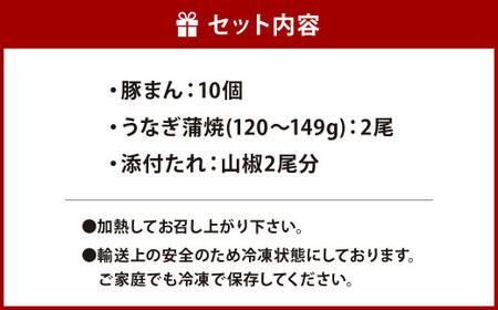 北九州銘品セット (揚子江・鰻天屋)揚子江特製 豚まん堪能セット(豚まん×10個) &九州産 手焼き 炭火 うなぎ 蒲焼 2尾 計240g以上