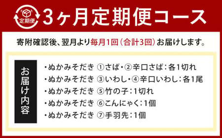 【定期便3ヶ月】ぬかみそだき食べ比べセット7種 北九州名物 郷土料理 詰合せ さば 辛口さば いわし 辛口いわし 竹の子 こんにゃく 手羽先 ぬか炊き ぬかだき じんだ煮 お土産 おつまみ 九州 福岡県