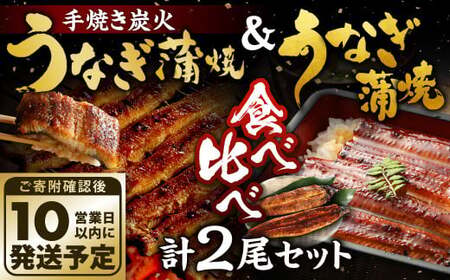 【10営業日発送】九州産 手焼き炭火うなぎ蒲焼 ＆ うなぎ蒲焼 食べ比べ 2尾 セット うなぎ 蒲焼 冷凍 年内配送