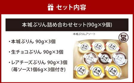 【指定日必須】 本城ぷりん 詰め合わせ セット （90g×9個） プリン ぷりん 生チョコぷりん レアチーズぷりん