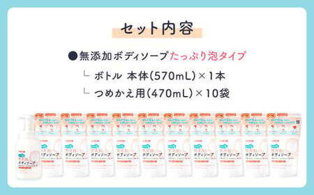 無添加ボディソープたっぷり泡セット（本体1本、詰め替え10袋） ボディシャンプー ボディケア スキンケア 無添加