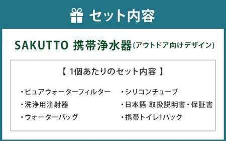 SAKUTTO 携帯浄水器 （アウトドア向けデザイン） 1個セット 日本正規品 登山用品 登山 浄水器 アウトドア キャンプ用品 サバイバル 防災グッズ 防災 災害対策 福岡県 北九州市