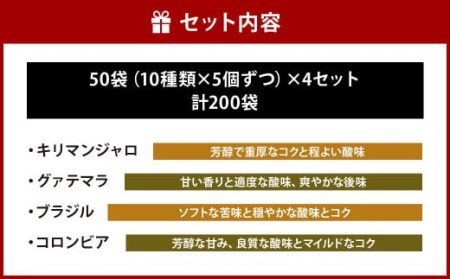 【こおふぃ屋】ドリップバッグコーヒー 200袋 (10種類×20個) コーヒー ドリップパック