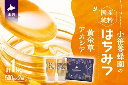 国産純粋完熟はちみつ2種セット(黄金草･アカシア)ご家庭用計1kg[16-1525]