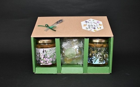 【母の日対応】国産純粋完熟はちみつ小瓶(れんげ・アカシア)＆プロポリスキャンディーセット[16-1579]