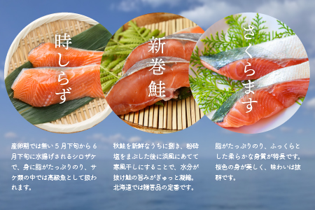 3種の鮭切身食べ比べセット計9切(時しらず・新巻鮭・さくらます)[02-1097]