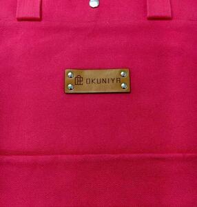 【福岡市の縫製工場オリジナルブランド　OKUNIYA】本革ネーム（ヌメ） トートバッグ　ピンク（Lサイズ）