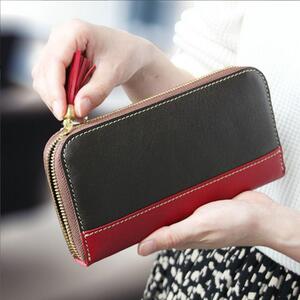 長財布<チョコ×レッド>【福岡市内製造】