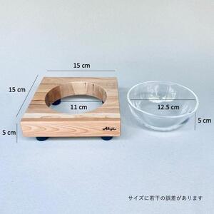 ペットフードテーブル　hole SS（福岡市内製造）（ガラスボウル付き）