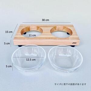 ペットフードテーブル　hole SS 2連（福岡市内製造）（ガラスボウル付き）