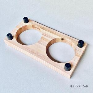 ペットフードテーブル　hole SS 2連（福岡市内製造）（ガラスボウル付き）