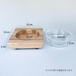 ペットフードテーブル　carving SS（福岡市内製造）（ガラスボウル付き）