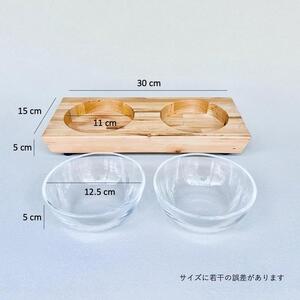 ペットフードテーブル　carving SS 2連（福岡市内製造）（ガラスボウル付き）