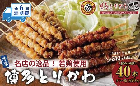 【定期便全6回】博多とりかわ大臣の「博多とりかわ(R)」(冷凍40本入り)