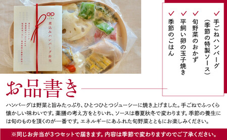 【冷凍】煮込みハンバーグ弁当3食セット　無添加　無農薬米　有機・特別栽培野菜　九州　福岡　国産食材