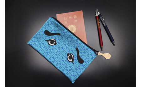 博多織にわかポーチ（青）Ｗ約21cm×Ｈ約13cm
