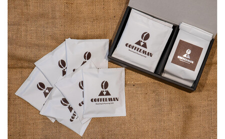 セット【福岡市COFFEEMAN】焙煎日本チャンピオン厳選セット  旬なブレンド(粉)200ｇ＋6.4Blendドリップバッグ(10g)×6個