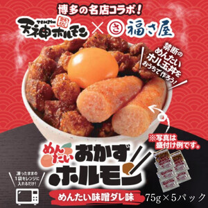 天神ホルモン究極満喫セット (おかずホルモン(天神ホルモン味噌ダレ味)75g×5パック おかずホルモン (めんたい味噌ダレ味)75g×5パック もつ鍋セット×2セット(国産丸腸200g×2、九州醤油味スープ600ml×2、薬味×2) 味噌ダレ×1本、ステーキソース×1本