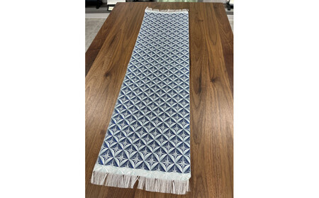 博多織テーブルランナー　切子柄（青）100cm×31cm