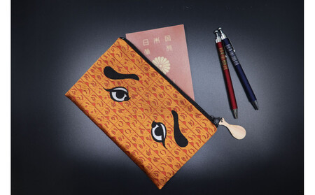 博多織にわかポーチ（オレンジ）Ｗ約21cm×Ｈ約13cm