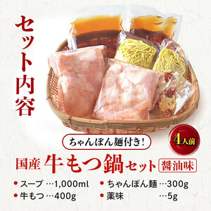 【12/22寄附確定分まで年内発送】博多牛もつ鍋セット 4人前(醤油味)