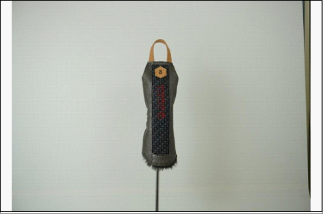 【カラー選択可】博多革工房HOMMONが作ったゴルフウッド用ヘッドカバー【博多織・牛革】 ダークグレー＃4