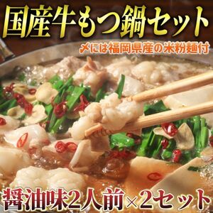 もつ鍋 醤油味2人前×2セット(合計4人前)(米粉麺付)(大牟田市)_肉 もつ鍋 牛肉 鍋 鍋セット  惣菜・加工品 肉 鍋 なべ ナベ_【配送不可地域：離島】【1289103】