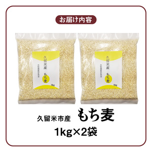 久留米市産もち麦（1kg×2）_久留米市産 もち麦 1kg × 2 九州産 くすもち二条 食物繊維 豊富 便通促進 満腹感 栄養豊富 タンパク質 筋肉 美肌 美髪 ビタミン ミネラル 免疫力 疲労回復効果 もちもち食感 水洗い不要 吸水不要 手軽 簡単 食品 福岡県 久留米市 お取り寄せ 送料無料_Gr053