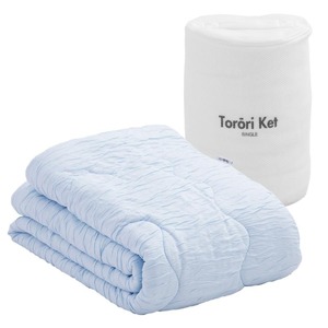 とろーりケット　肌掛け布団　シングル（ブルー）_とろーりケット 肌掛け 布団 シングル キルトケット 洗える 140 × 190cm バッグ入り とろーり 柔らか 掛け心地 衛生的 春 夏 秋 最適 レーヨン 吸湿性 ひんやり ポリエステル マイクロ 長繊維 ホコリ 出にくい 清潔 久留米市 送料無料_Qc051-bl