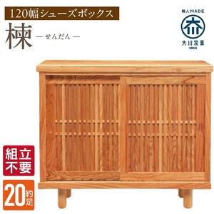 【組立不要】大川家具 シューズボックス［楝 センダン］幅120cm _ 大川家具 シューズボックス センダン ブラウン 幅 120cm 国産 靴箱 純和風 組立不要 可動棚 アジャスター 調整可能 ロータイプ 玄関収納 環境に優しい 無垢材 和テイスト モダン 耐汚染性 耐熱性 日本製 お取り寄せ 福岡県 久留米市 送料無料  〔Qd107〕