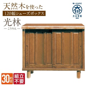 【組立不要】大川家具 シューズボックス［光林］幅120cm _ 大川家具 シューズボックス 光林 幅 120cm ブラウン ロータイプ 国産 靴箱 組立不要 アジャスター 調整可能 可動棚 有効活用 収納力 実用性 玄関収納 デザイン 和風 洋風 インテリア 収納 日本製 お取り寄せ 福岡県 久留米市 送料無料  〔Qd131〕