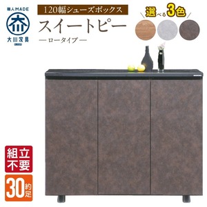 【組立不要】大川家具 シューズボックス［スイートピー］ロータイプ 幅120cm _ 大川家具 シューズボックス スイートピー 幅 120cm 選べる カラー ナチュラル ブラウン グレー ロータイプ 国産 靴箱 組立不要 可動棚 有効活用 玄関収納 スタイリッシュ デザイン インテリア 収納 日本製 お取り寄せ 福岡県 久留米市 送料無料  〔Qd156〕