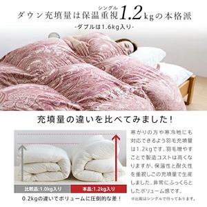 【増量1.2kg】羽毛布団　ハンガリーホワイトダック90％　DP370　シングル（ベージュ：クローバーメイト柄） _ 【増量タイプ】 羽毛布団 掛け布団 ハンガリー ホワイトダック ダウン 90％ 洗える コインランドリー 日本製 充てん量 シングル 1.2kg 立体キルト ダウンプルーフ 抗菌 防臭 ダニプルーフ 江崎ふとん 久留米市 送料無料 _Qc069-kmbe