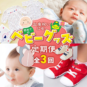 【隔月定期便 3回】出産祝いにも！初めてのベビーグッズ定期便 _ 隔月 定期便 3回 初めてのベビーグッズ セット 赤ちゃんの城 出産祝い 出産準備 お祝い 肌着 ツーウェイドレス ガーゼハンカチ バスタオル スワドル 離乳食 食器 マグ エプロン ミキハウス ファーストベビーシューズ 赤ちゃん 福岡県 久留米市 送料無料  〔Tk129〕