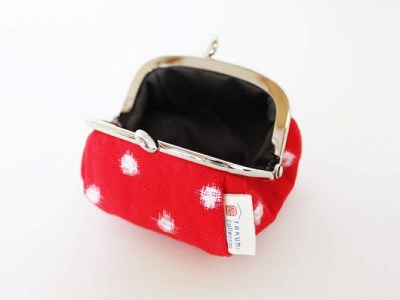 久留米絣 福ふくがま口財布 （赤白玉）_Jk014
